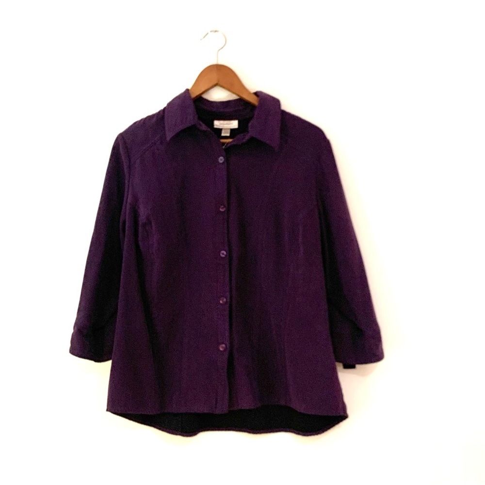 Dress Barn Woman Suede Button Down Shirt • Purple Blouse 14W 16W EUC OBO - Picture 3 of 11